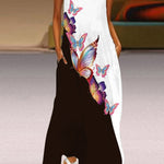 A-Line Loose Butterfly Print Round-Neck Maxi Dresses