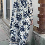 Casual Ethnic Print Trumpet Sleeve Maxi Dress