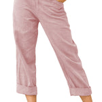 Solid color cotton and linen fashionable loose high waist casual pants