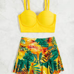 Tropical Print Push Up Ruched Bikini Swimsuit