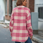 Plaid Fuzzy Longline Jacket with Pockets