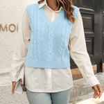 Womens Sweater Vests Cable Knit Sleeveless V-Neck Crop Tank Tops Sweaters Vest
