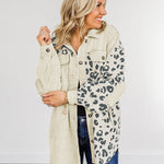 Leopard Print Detail Pocketed Corduroy Jacket