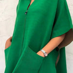 Solid Color Stand Collar Zipper Pocket Loose Shawl Jacket