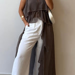 Solid Color V-neck Ruffled Irregular Loose Top