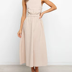O Neck Backless Solid Color Split Maxi Party Dress Length Casual Dresses