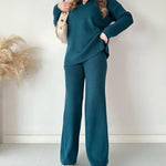 Women's Two Piece Sets Casual Loose Knitted Long Sleeve Sweater + Wide Leg Pants