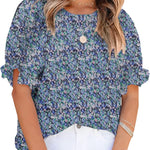 Nadorine Casual Floral Print Smocked Puff Sleeve Shirts