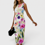 Carmina | Watercolor Floral Sleeveless Midi Dress