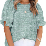Nadorine Casual Floral Print Smocked Puff Sleeve Shirts