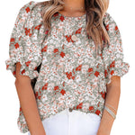 Nadorine Casual Floral Print Smocked Puff Sleeve Shirts