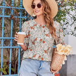 Nadorine Casual Floral Print Smocked Puff Sleeve Shirts