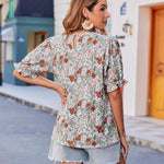 Nadorine Casual Floral Print Smocked Puff Sleeve Shirts