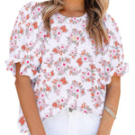Nadorine Casual Floral Print Smocked Puff Sleeve Shirts