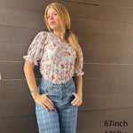 Nadorine Casual Floral Print Smocked Puff Sleeve Shirts