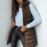 RAIN��� - Casual Sleeveless Hood Long Puffer Vest