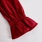 Fashionable Retro Red Velvet Pleated Ruffled Long-sleeved Shirt