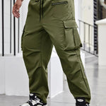 KZZ Men's Regular Fit Solid Flap Zipper Pocket Cargo Pants