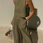 Nadorine Crop Tops Wide Leg Pants Set