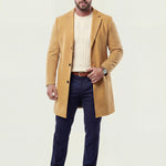 KZZ Men's Solid Button Front Lapel Neck Midi Coat Wear