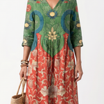 Sloane | Mixed Print V-Neck Midi Dress with Pockets