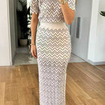 High Rise Zigzag Patterned Side Slit Maxi Skirt