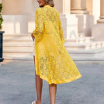 Nadorine Women Lace Crochet Coverups Open Front Cardigan Sheer Cover Up 3/4 Sleeve Kimono (US Only)