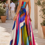 Spaghetti Strap Rainbow Printed Maxi Dress