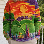 RAVELLA | SUNBURST LANDSCAPE PRINT RELAXED-FIT SWEATER