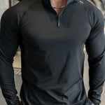 KZZ Men's Solid Half Zip Thumb Hole Design Sports Tee