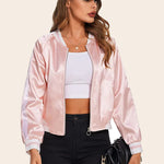 Striped Biker Jacket Zip Up Bomber Jacket - Nadorine (Us Only)