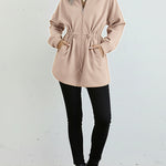 Long Sleeve Waist Drawstring Hooded Coat Casual Loose Fit Cardigan Jacket with Pockets