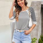 Polka Dots Striped 3/4 Sleeve T-Shirt - Nadorine (Us Only)