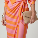 Leya | Long Sleeve Collared Wrap Stripe Pattern Midi Dress