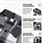 KZZ Men's plaid check long coat, with a buttoned lapel, loose fit