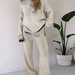 Nadorine Casual Two-Pieces Outfits Contrast Trim Knitted Jumper and Trousers Sets