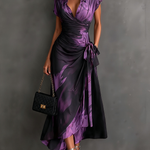 Elisa | Midi Wrap Dress in Abstract Print