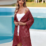 Nadorine Women Lace Crochet Coverups Open Front Cardigan Sheer Cover Up 3/4 Sleeve Kimono (US Only)