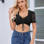 Elegant Short Sleeve V Neck Lace Dirndl Blouses (DE Only)