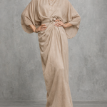 Women's Relaxed-fit Light Khaki Cotton And Linen Dress With A Cinched Waist And Shell Buttons