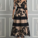 Black Lace Elegant A Line Midi Dress