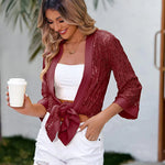 Nadorine Women Lace Crochet Coverups Open Front Cardigan Sheer Cover Up 3/4 Sleeve Kimono (US Only)