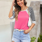 Polka Dots Striped 3/4 Sleeve T-Shirt - Nadorine (Us Only)