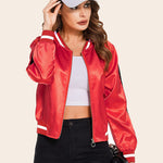 Striped Biker Jacket Zip Up Bomber Jacket - Nadorine (Us Only)