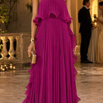 Margovil Elegant Strapless Tube Ruffle Pleated Maxi Dress