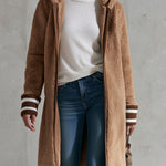 Casual Retro Striped Camel Double-faced Fleece Hooded Coat