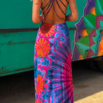 Criss Cross Backless Tie Dye Maxi Cami Dress