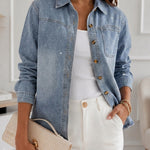 Women's Rhinestone Denim Jacket Washed Button-Down Shacket Sparkling Loose Fit Long Sleeve Casual Outerwear