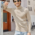 KZZ Fall Outfits Men's Knitted Ribbed Turtleneck/High Neck Slim Fit Basic Sweater