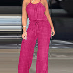 Womens Spaghetti Strap Drawstring Tied Waist Jumpsuit Casual Overalls